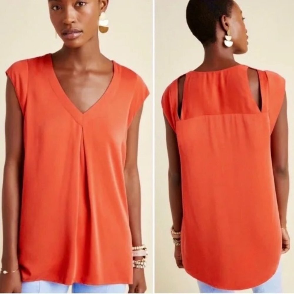Anthropologie Maeve Ally Cupro/Modal Cutout Tunic Top‎ Orange XXS